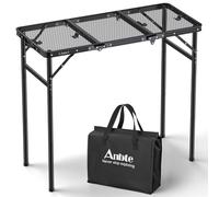 Anbte Mesa Camping Plegable 90x40x27.3/51/74.7cm Alturas Ajustables Mesa de Acampada Mesa de Parrilla de Metal para Cocinar Barbacoa al Aire Libre de Viaje Negro