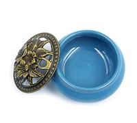 ANCLLO Quemador de incienso de porcelana (palo/cono/bobina incenso) Bandeja de cerámica para cenizas con latón Calabash incienso Stick Holder (azul)