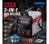ANDELI Soldador MIG de de portátil de voltaje único de 135 A 230 V, soldador inversor IGBT multifunción , con pantalla , compatible con soldadura MIG/ TIG/ Stick de de , equipado con TIG