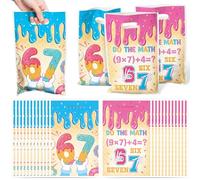 Andi Cppss Bolsas de regalo de fiesta de cumpleaños de helado, 50 unidades, decoraciones de cumpleaños de 6 a 7, bolsas de regalo de doble cara con diseño de desierto de 67 patrones con asa para