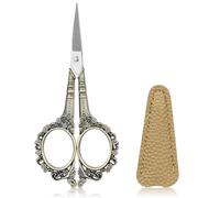 Andibro Pequeñas tijeras de bordado, tijeras de mano retro con revestimiento de PU, tijeras de tela de acero inoxidable, tijeras de costura artesanal, tijeras de manualidades, tijeras textiles