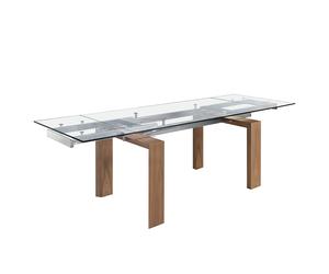 ANGEL CERDÁ 1007C Mesa comedor extensible cristal , Cristal Nogal , Chapa Nogal , 160/240 x 90 x 75 cm.