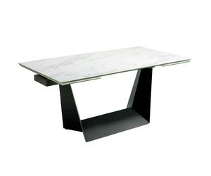 ANGEL CERDÁ 1014C Mesa comedor extensible mármol blanco , Negro Blanco , Acero Negro Mármol Porcelánico , 180/225/270 x 90 x 75 cm.