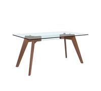 Ángel Cerdà Mesa de comedor rectangular 1031.01 cristal templado y nogal 160x95x76 cm