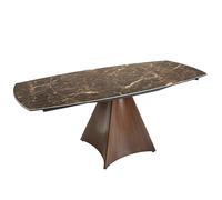 ANGEL CERDÁ 1113C Mesa comedor extensible ovalada barril mármol porcelánico y acero lacado madera nogal , Marrón , Mármol Porcelánico , Ø135/205 x 90 x 75