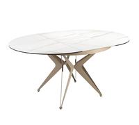 ANGEL CERDÁ 1119C Mesa comedor extensible redonda mármol porcelánico y acero color champagne , Blanco , Mármol Porcelánico , Ø120 x 77 / Ø170 x 120 x 77
