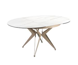 ANGEL CERDÁ 1119C Mesa comedor extensible redonda mármol porcelánico y acero color champagne , Blanco , Mármol Porcelánico , Ø120 x 77 / Ø170 x 120 x 77