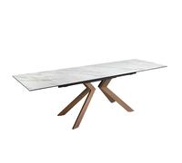 ANGEL CERDÁ 1120C Mesa comedor extensible rectangular mármol porcelánico y acero efecto nogal , Blanco , Mármol Porcelánico , 180/220/260 x 90 x 76
