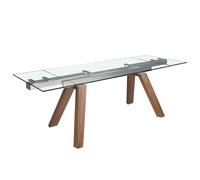 ANGEL CERDÁ 1123C Mesa comedor extensible rectangular cristal templado , Nogal , Cristal - TTE , 160/200/240 x 90 x 76