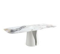 Angel Cerdá - Mesa Comedor Moderna Ovalada en Mármol Porcelánico Blanco y Acero Blanco | Tapa Fija | Elegante y Versátil | para 10 Comensales | Resistente | 238 x 110 x 76 cm
