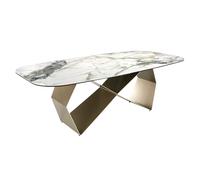 ANGEL CERDÁ 1140C Mesa comedor rectangular mármol porcelánico y acero color champagne , Blanco , Mármol Porcelánico , Ø240 x 120 x 76