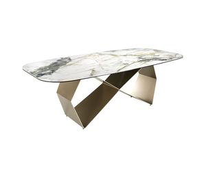 ANGEL CERDÁ 1140C Mesa comedor rectangular mármol porcelánico y acero color champagne , Blanco , Mármol Porcelánico , Ø240 x 120 x 76