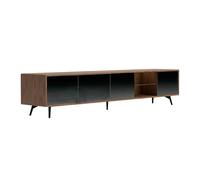 Ángel Cerdà Mueble TV 3048C Nogal y cristal negro efecto espejo Soft-Closing 240x45x50 cm