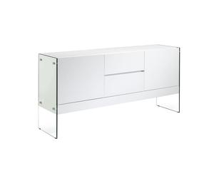 ANGEL CERDÁ 3063C Aparador blanco laterales cristal , Blanco cristal , Cristal-TTE Madera DM Lacada , 180 x 45 x 85 cm.