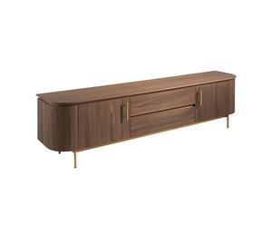 ANGEL CERDÁ 3227C Mueble TV en madera nogal y acero dorado , Nogal , Chapa Nogal , 220 x 45 x 55 cm.