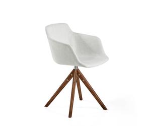 ANGEL CERDÁ 4059C Silla comedor giratoria tela beige , Blanco roto Nogal , Tela , 58 x 54 x 81 cm.