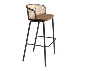 ANGEL CERDÁ 4128C Taburete terciopelo marrón y rattan , Marrón , Tela aterciopelada , 51 x 50 x 95