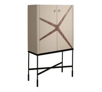Angel Cerdá - Aparador Alto Tapizado en Piel con Estructura de Madera de Nogal y Patas de Acero Negro - Diseño Moderno con 2 Puertas y 1 Cajón Soft-Closing - 90 x 40 x 150 cm