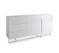 Angel Cerdá - Aparador de madera lacada blanca con patas de acero cromado, moderno y luminoso, mueble aparador de gran capacidad, 180 x 42 x 85 cm