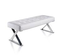 Angel Cerdá - Banqueta Descalzadora - Tapizada en Polipiel Blanca - Patas Cromadas en Forma de Aspa y Capitoneado - Diseño Moderno - Banqueta Auxiliar para Dormitorio - 120 x 45 x 42 cm
