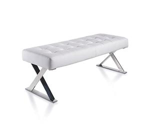 Angel Cerdá - Banqueta Descalzadora - Tapizada en Polipiel Blanca - Patas Cromadas en Forma de Aspa y Capitoneado - Diseño Moderno - Banqueta Auxiliar para Dormitorio - 120 x 45 x 42 cm