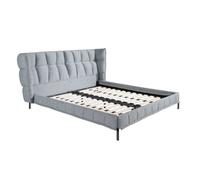 Ángel Cerdà – Cama matrimonio 7211 tapizada en tela, cabecero capitoné, pino, gris azulado
