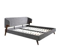 Ángel Cerdá – Cama matrimonial tapizada en tela gris – Patas de nogal – 180x200 cm