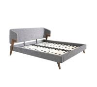 Ángel Cerdá – Cama matrimonial tapizada en tela gris – Patas de nogal – 180x200 cm