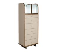 Angel Cerdá - Chifonier Tapizado en Piel con Estructura de Madera de Nogal y Patas de Acero Inoxidable Pulido - Diseño Moderno con 6 Cajones Soft-Closing y Espejo de Tres Paneles - 65 x 42 x 168 cm