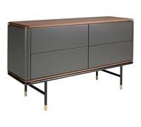 ANGEL CERDÁ - Cómoda de Madera Gris Oscuro con Tapa en Nogal - Cómoda Dormitorio con 4 Cajones Push & Pull - Patas de Acero Negro - Diseño Moderno y Sofisticado - 140 x 45 x 80 cm