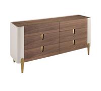 Ángel Cerdá - Cómoda de Madera Nogal y Beige con 6 Cajones y Patas de Acero Dorado - Diseño Moderno y Gran Capacidad - 160 x 47 x 76 cm