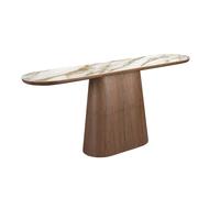 Angel Cerdá - Consola Ovalada Medio Punto con Tapa de Mármol Porcelánico y Estructura de Madera de Nogal Natural - Diseño Moderno y Elegante para Entrada o Salón - 180 x 45 x 78 cm