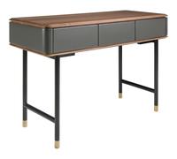 ANGEL CERDÁ - Consola Rectangular Nogal con Madera Gris Oscuro y Detalles en Dorado - Mueble Consola con Cajones Push & Pull - Patas de Acero Negro - Diseño Moderno - 120 x 50 x 80 cm