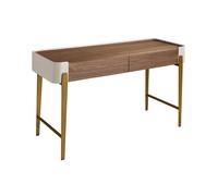 Ángel Cerdá - Escritorio en Madera Nogal y Beige con 2 Cajones y Patas de Acero Dorado - Diseño Moderno y Funcional para Despacho o Vestidor - 196 x 62 x 76 cm