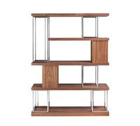 Ángel Cerdá - Estantería de Madera Nogal y Acero Inoxidable Cromado - Estantería de Libros Moderna - Estantería Mueble para Salón - Duradero y Funcional - 129 x 35 x 170 cm