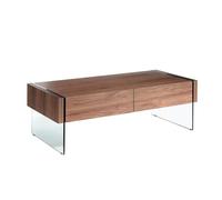 Angel Cerdá - Mesa Centro Diseño con Laterales de Cristal y Tapa de Nogal | Mesa de Centro Rectangular con Almacenaje | Patas de Cristal | Ideal para Salón | 127 x 59 x 41 cm