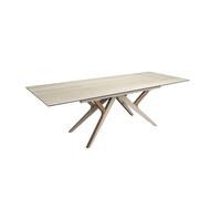 Ángel Cerdá - Mesa Comedor Extensible 1155 con Tapa de Mármol Porcelánico + Patas Acero Arena Metalizado y Madera Nogal + Hasta 260 cm + Diseño Moderno y Funcional + 180x100x76 cm
