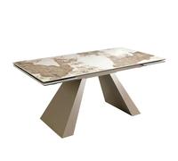 Angel Cerdá - Mesa Comedor Extensible Moderna en Mármol Porcelánico | Patas Color Champagne | Elegante y Versátil | para Salón y 10 Comensales | Funcional | 180/220/260 x 90 x 76 cm