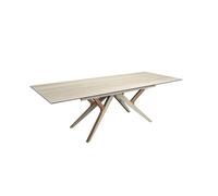 Angel cerda mesa comedor extensible rectangular mármol porcelánico, acero arena metalizado y nogal