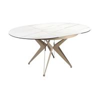 ANGEL CERDÁ 1119C Mesa comedor extensible redonda mármol porcelánico y acero color champagne , Blanco , Mármol Porcelánico , Ø120 x 77 / Ø170 x 120 x 77