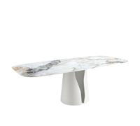 Ángel Cerdà – Mesa de comedor ovalada moderna – Mármol porcelánico blanco, 10 comensales