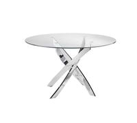 Ángel Cerdà Mesa comedor redonda 1061.01 Cristal templado transparente patas acero cromado Ø130x75cm