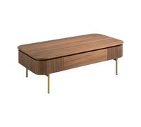 Ángel Cerdá - Mesa de Centro Rectangular en Nogal y Acero Dorado con Cajón Central - Mesita de Centro Moderna y Elegante - Original y Versátil - Materiales Resistentes - 120 x 60 x 37 cm