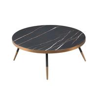 Ángel Cerdá - Mesa de Centro Redonda en Mármol Negro y Acero Bronceado - Mesita de Centro Moderna y Sofisticada - Original y Versátil - Materiales Resistentes - Ø90 x 30 cm