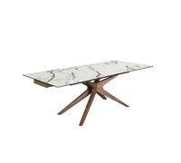 Ángel Cerdá - Mesa de Comedor Extensible Rectangular Mármol Porcelánico Blanco + Patas de Madera Nogal + Extensión 160 a 240 cm + Diseño Moderno y Elegante + Hasta 10 Comensales + 160x100x76 cm