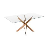 Angel Cerdá - Mesa de Comedor Rectangular con Tapa Fija de Cristal Templado Transparente y Patas de Acero Inoxidable Color Oro Rosa - Diseño Moderno y Elegante para 6 Comensales - 160 x 95 x 75 cm