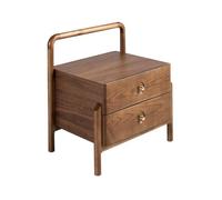 Angel Cerdá | Mesita de Noche de Diseño Moderno Modelo 7195 | Madera de Nogal Natural con 2 Cajones y Tiradores Dorados | Mueble Auxiliar de Dormitorio Elegante de 56 x 44 x 60 cm