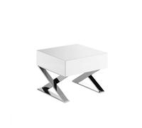 Ángel Cerdà Mesita de noche 7007C blanco brillo, madera DM, patas aspa acero cromado 50x48x38cm