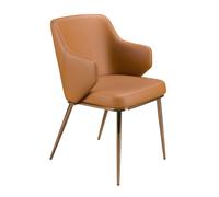 Ángel Cerdá - Silla 4162 con Reposabrazos Tapizada en Polipiel Marrón + Patas de Acero Cromado Color Oro Rosa + Diseño Moderno y Cómodo + Pack de 2 Sillas + 51x62x80 cm