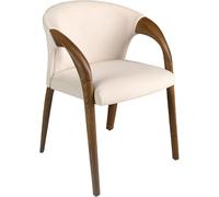 ANGEL CERDÁ - Silla de Comedor con Reposabrazos Tapizada en Terciopelo Crema y Patas de Madera Nogal - Silla de Diseño Moderno y Elegante para Cocina o Salón - 62 x 61 x 78 cm
